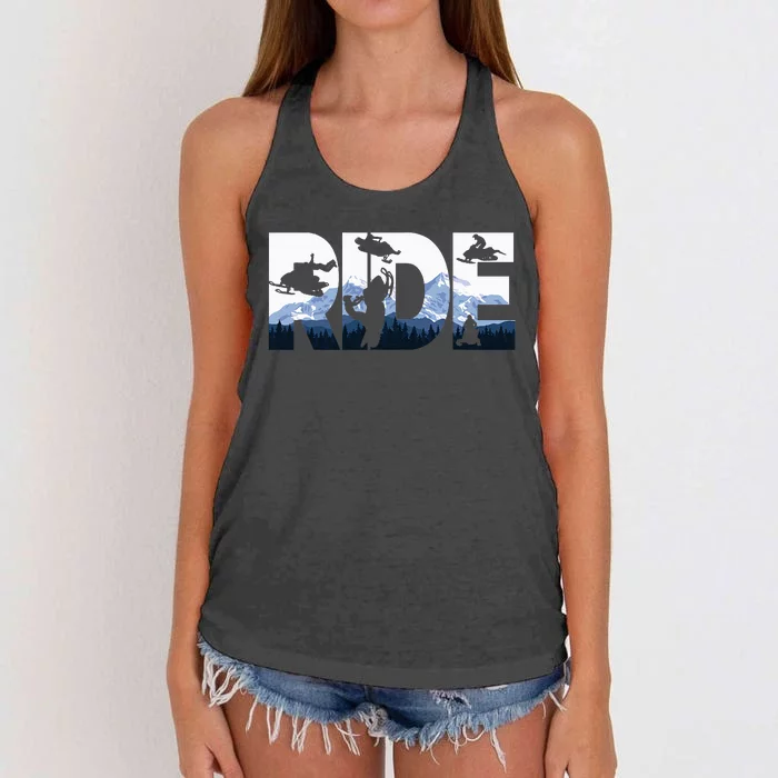 Snowmobile Ride Snow Mountain Snowmobiling Winter Sport Women's Knotted Racerback Tank