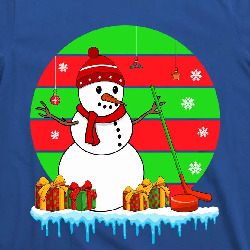 Sunset Retro Santa Ice Hockey Balls Christmas Symbols Player Funny Gift T-Shirt