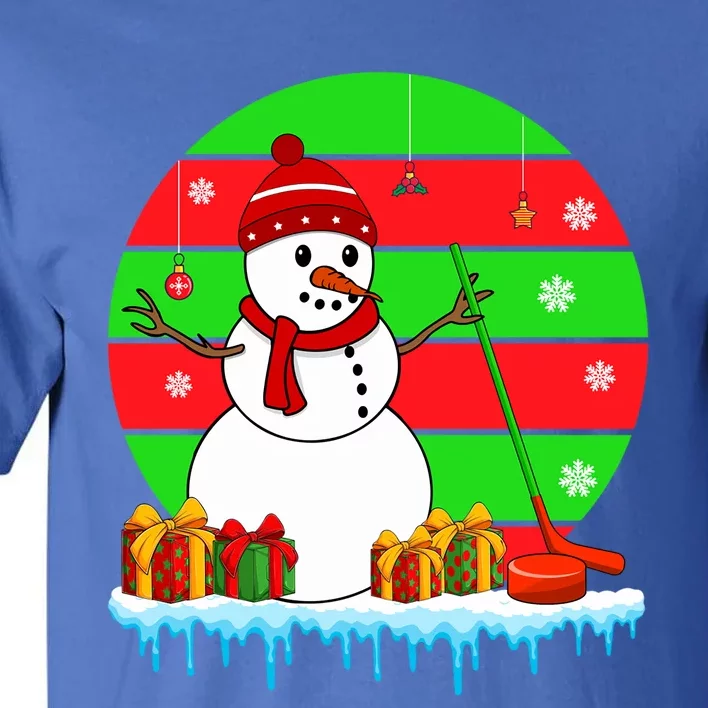 Sunset Retro Santa Ice Hockey Balls Christmas Symbols Player Funny Gift Tall T-Shirt