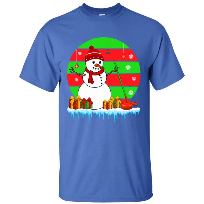 Sunset Retro Santa Ice Hockey Balls Christmas Symbols Player Funny Gift Tall T-Shirt