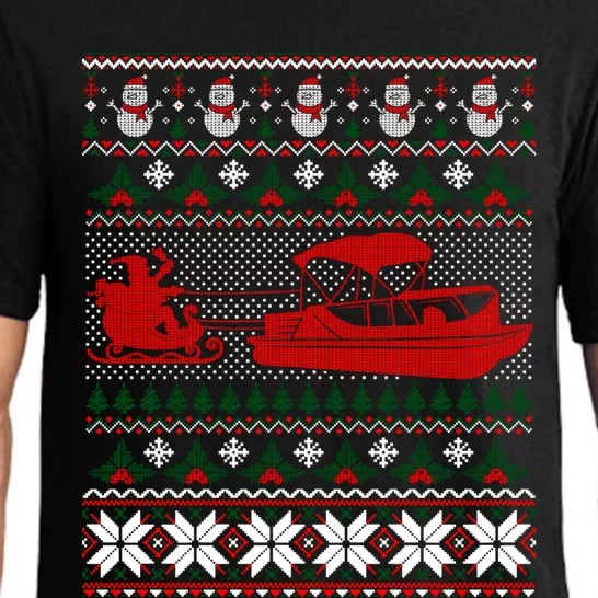 Santa Riding Sleigh Boating Outdoors Christmas Ugly Sweater Cool Gift Pajama Set