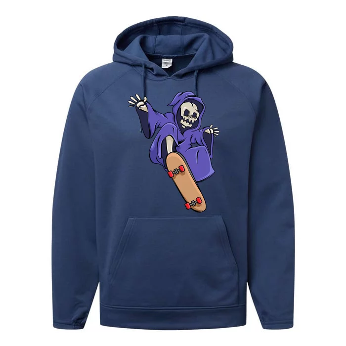 Skeleton Riding Skateboard Skater Halloween Meaningful Gift Performance Fleece Hoodie