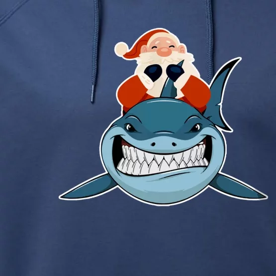 Santa Riding Shark Christmas Shark Performance Fleece Hoodie