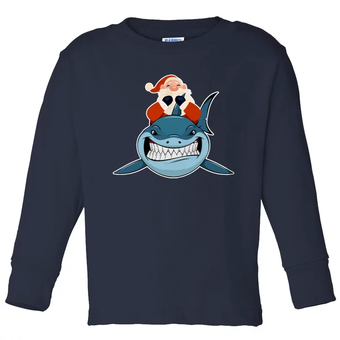 Santa Riding Shark Christmas Shark Toddler Long Sleeve Shirt