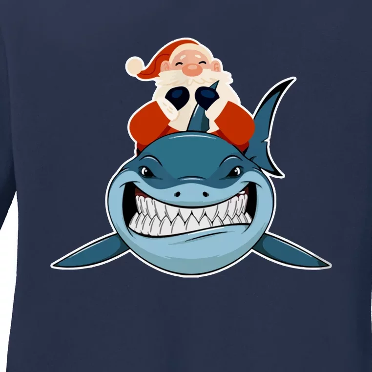 Santa Riding Shark Christmas Shark Ladies Long Sleeve Shirt