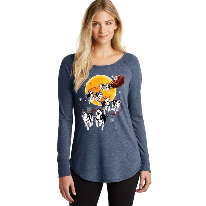 Santa Ride Sleigh Siberian Husky Christmas Dog Lover Gift Women's Perfect Tri Tunic Long Sleeve Shirt