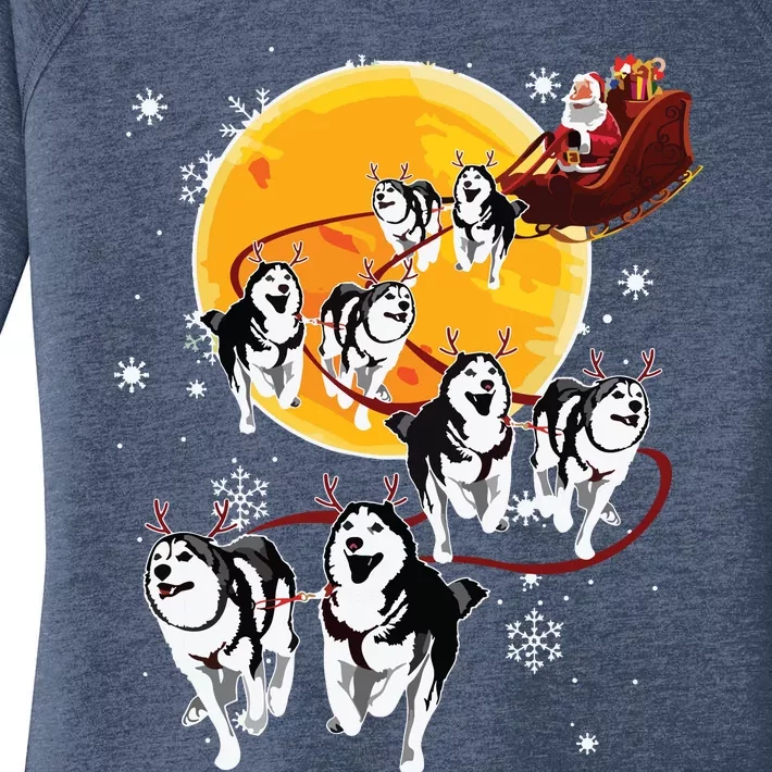 Santa Ride Sleigh Siberian Husky Christmas Dog Lover Gift Women's Perfect Tri Tunic Long Sleeve Shirt