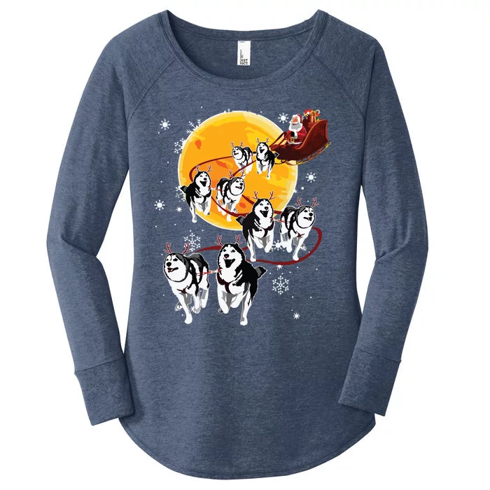 Santa Ride Sleigh Siberian Husky Christmas Dog Lover Gift Women's Perfect Tri Tunic Long Sleeve Shirt