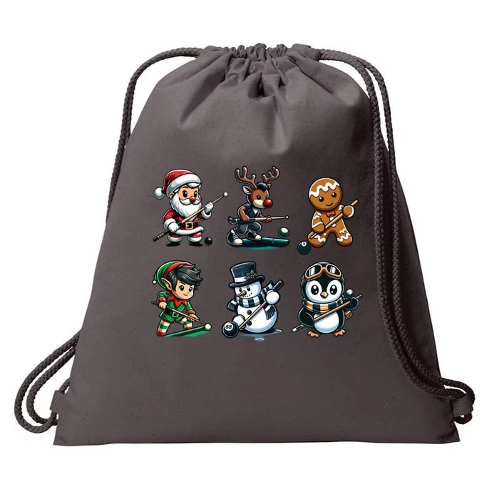 Santa Reindeer Snow Elf Pool Billiard Christmas Cool Gift Drawstring Bag