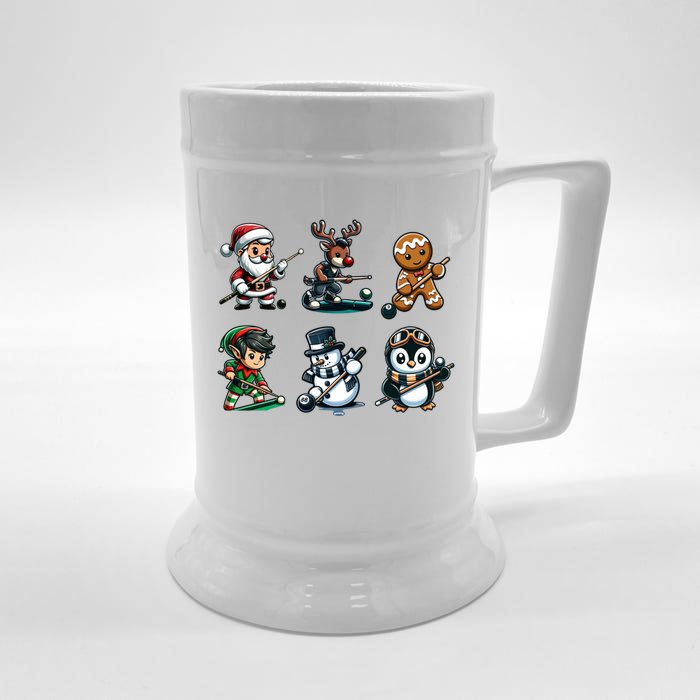 Santa Reindeer Snow Elf Pool Billiard Christmas Cool Gift Front & Back Beer Stein