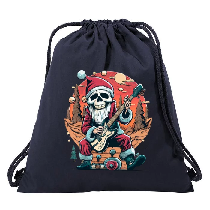 Skeleton Rocker Santa Halloween Vintage Retro Design Gift Drawstring Bag