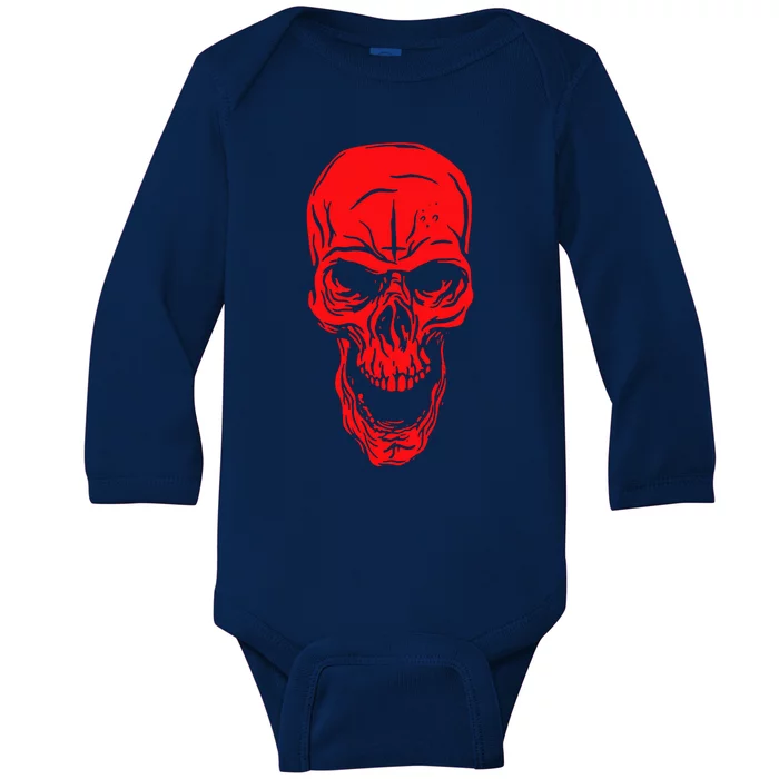 Scary Red Skull Angry Skeleton Baby Long Sleeve Bodysuit