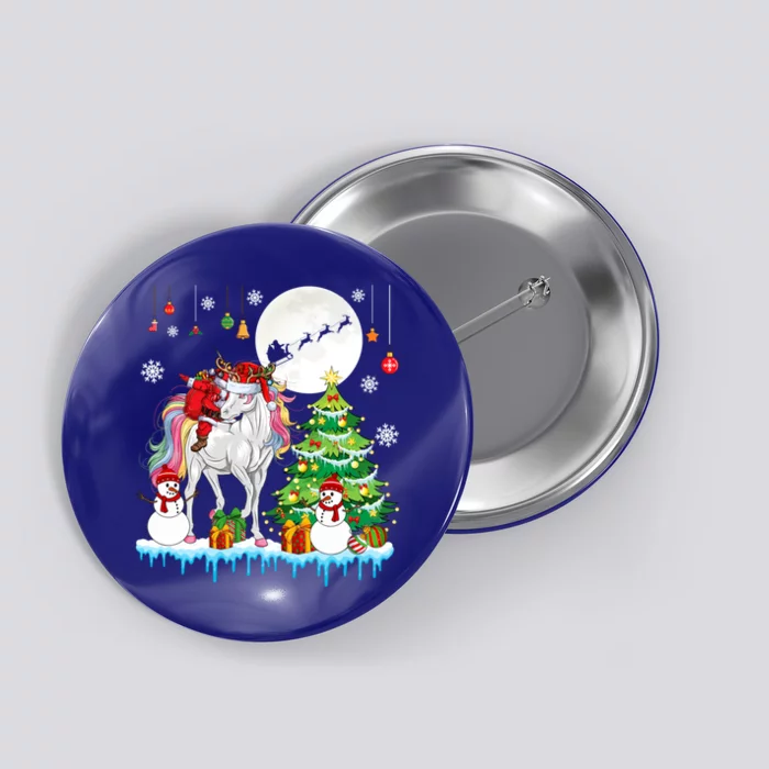 Santa Riding Santa Reindeer Unicorn Xmas Zoo Animal Lover Gift Button