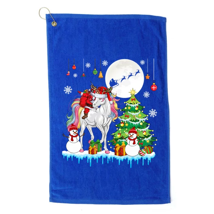 Santa Riding Santa Reindeer Unicorn Xmas Zoo Animal Lover Gift Platinum Collection Golf Towel