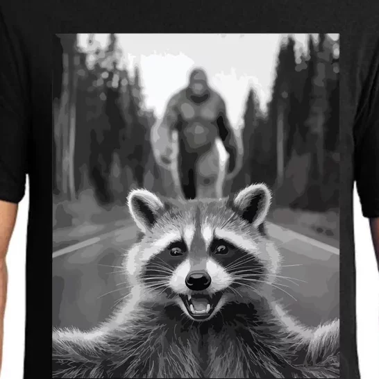 Scared Raccoon Selfie With Sasquatch Bigfoot  Funny Raccoon Pajama Set