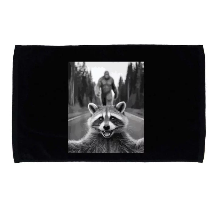 Scared Raccoon Selfie With Sasquatch Bigfoot  Funny Raccoon Microfiber Hand Towel