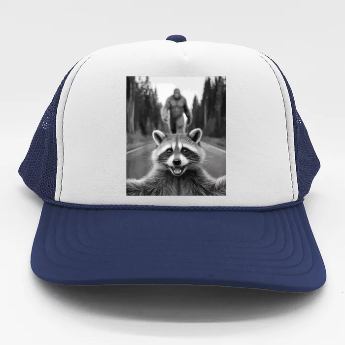 Scared Raccoon Selfie With Sasquatch Bigfoot  Funny Raccoon Trucker Hat