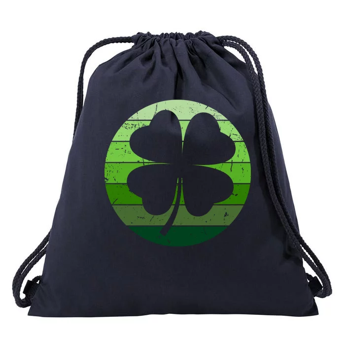 Shamrock Retro Sunset Lucky Leaf Drawstring Bag