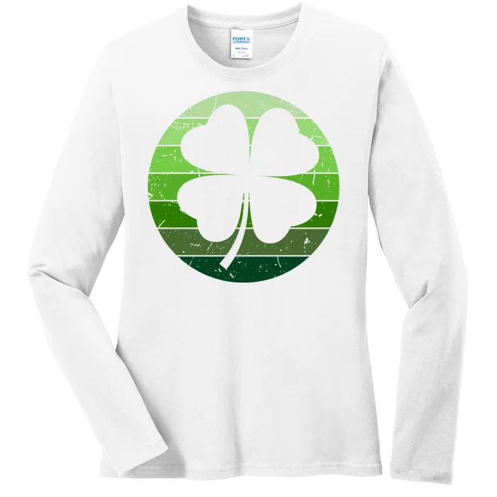 Shamrock Retro Sunset Lucky Leaf Ladies Long Sleeve Shirt