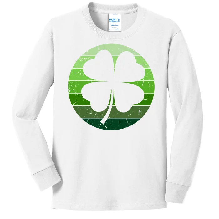 Shamrock Retro Sunset Lucky Leaf Kids Long Sleeve Shirt