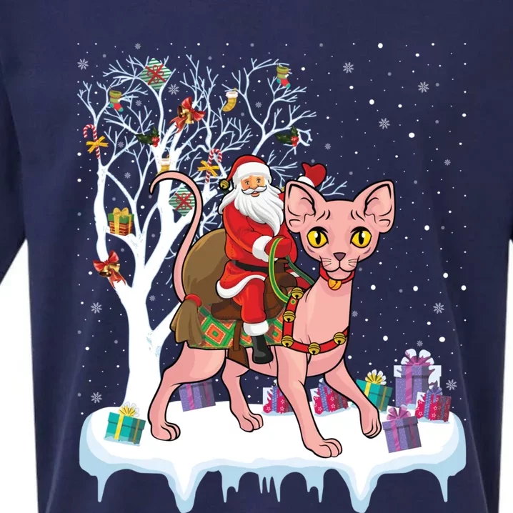 Santa Riding Sphynx Cat Christmas Sphynx Cat Lover Xmas Gift Sueded Cloud Jersey T-Shirt