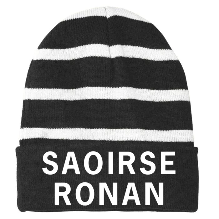 Saoirse Ronan Striped Beanie with Solid Band