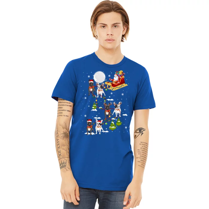 Santa Riding Sleigh French Bulldog Christmas Reindeer Gift Premium T-Shirt