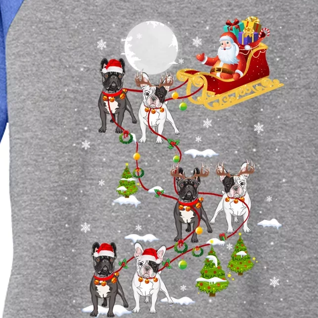 Santa Riding Sleigh French Bulldog Christmas Reindeer Gift Women's Tri-Blend 3/4-Sleeve Raglan Shirt