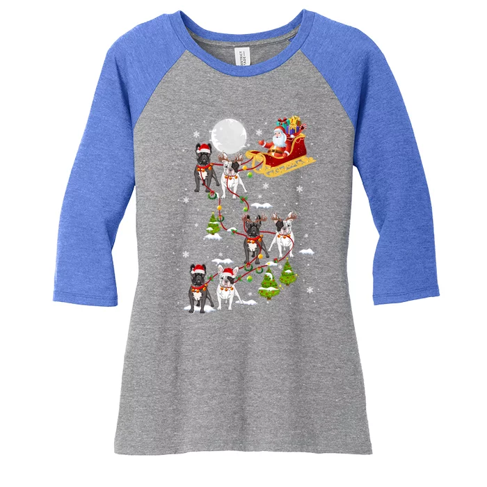 Santa Riding Sleigh French Bulldog Christmas Reindeer Gift Women's Tri-Blend 3/4-Sleeve Raglan Shirt