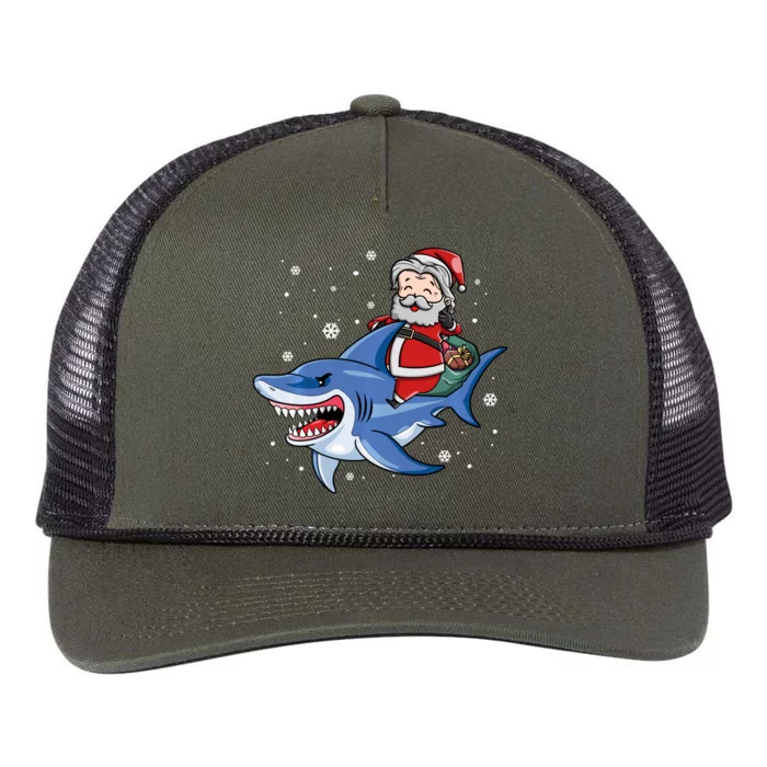 Santa Riding Shark Christmas Pajamas Retro Rope Trucker Hat Cap