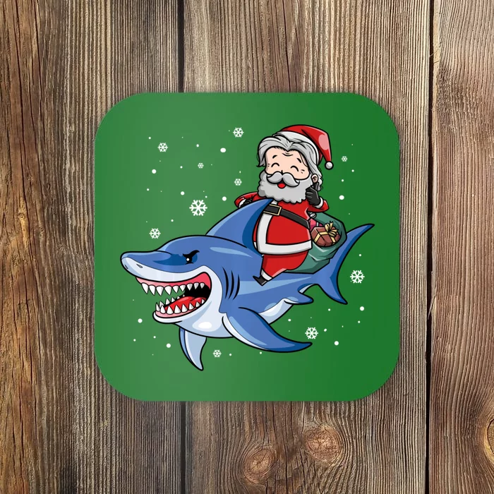 Santa Riding Shark Christmas Pajamas Coaster