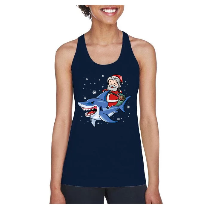 Santa Riding Shark Christmas Pajamas Women's Racerback Tank