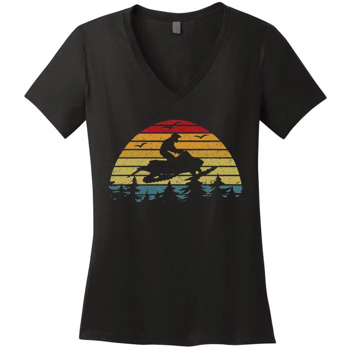 Snowmobile Retro Snowmobile Mountain Snowmobiling Women's V-Neck T-Shirt