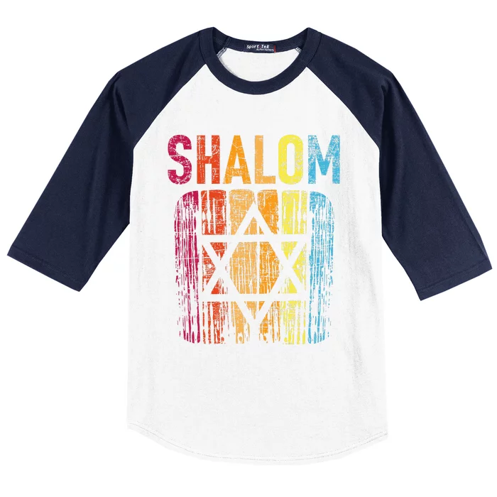 Shalom  Retro Star Of David Jewish Peace Hebrew Israelites Baseball Sleeve Shirt