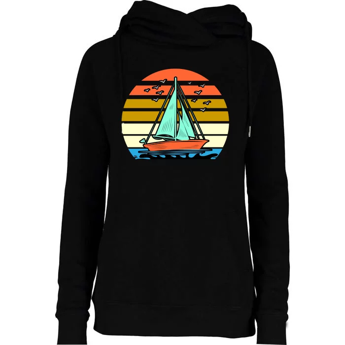 Sailing Retro Sail Boat Womens Funnel Neck Pullover Hood