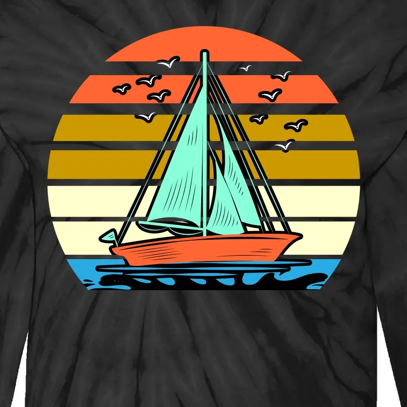 Sailing Retro Sail Boat Tie-Dye Long Sleeve Shirt