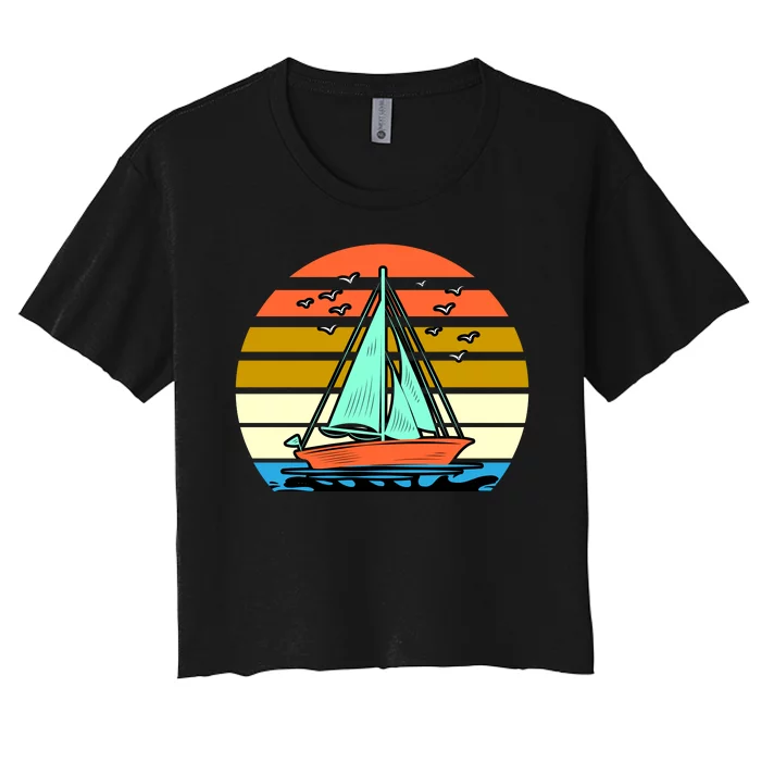 Sailing Retro Sail Boat Women's Crop Top Tee