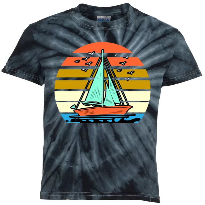 Sailing Retro Sail Boat Kids Tie-Dye T-Shirt