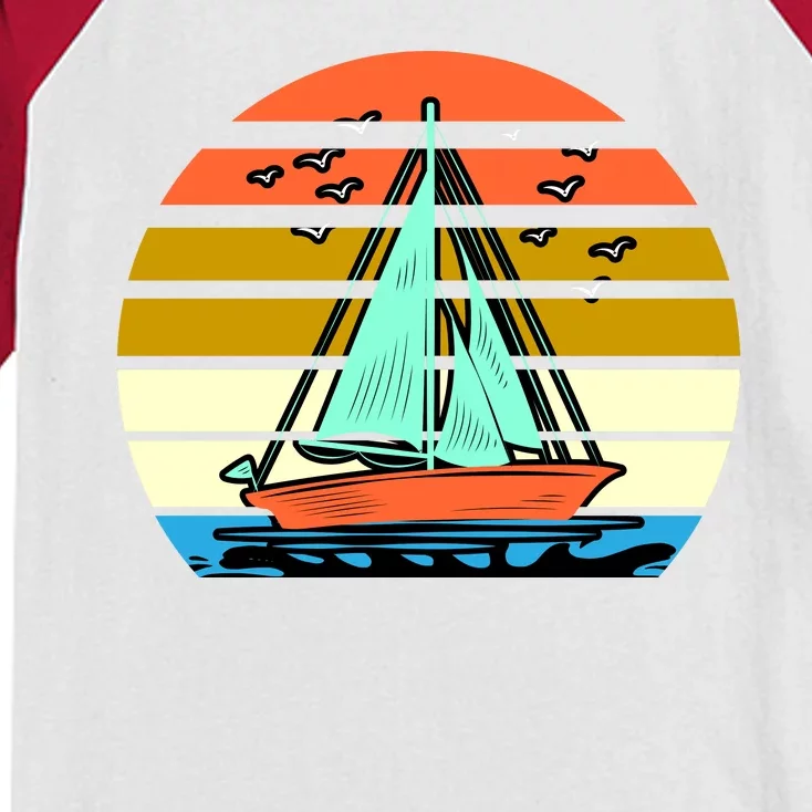 Sailing Retro Sail Boat Kids Colorblock Raglan Jersey