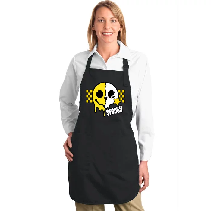 Spooky Retro Smile Skeleton Halloween Full-Length Apron With Pocket