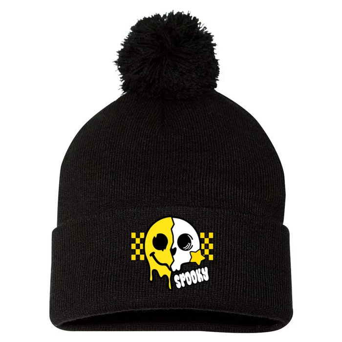 Spooky Retro Smile Skeleton Halloween Pom Pom 12in Knit Beanie