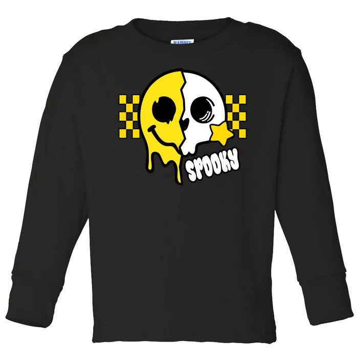 Spooky Retro Smile Skeleton Halloween Toddler Long Sleeve Shirt