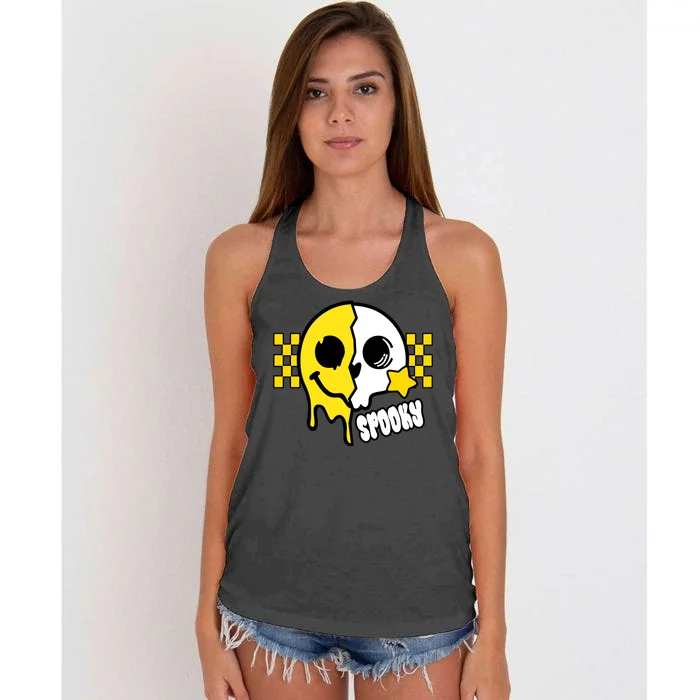 Spooky Retro Smile Skeleton Halloween Women's Knotted Racerback Tank