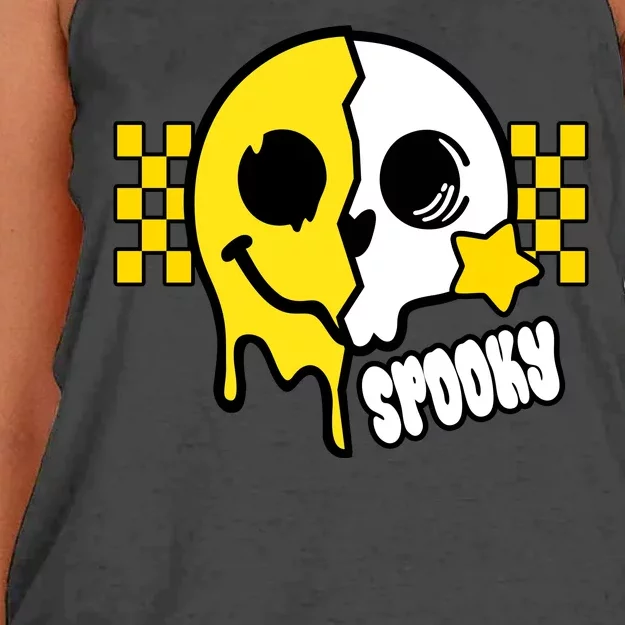 Spooky Retro Smile Skeleton Halloween Women's Knotted Racerback Tank