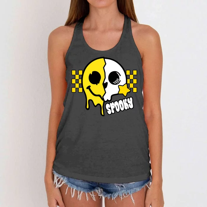 Spooky Retro Smile Skeleton Halloween Women's Knotted Racerback Tank