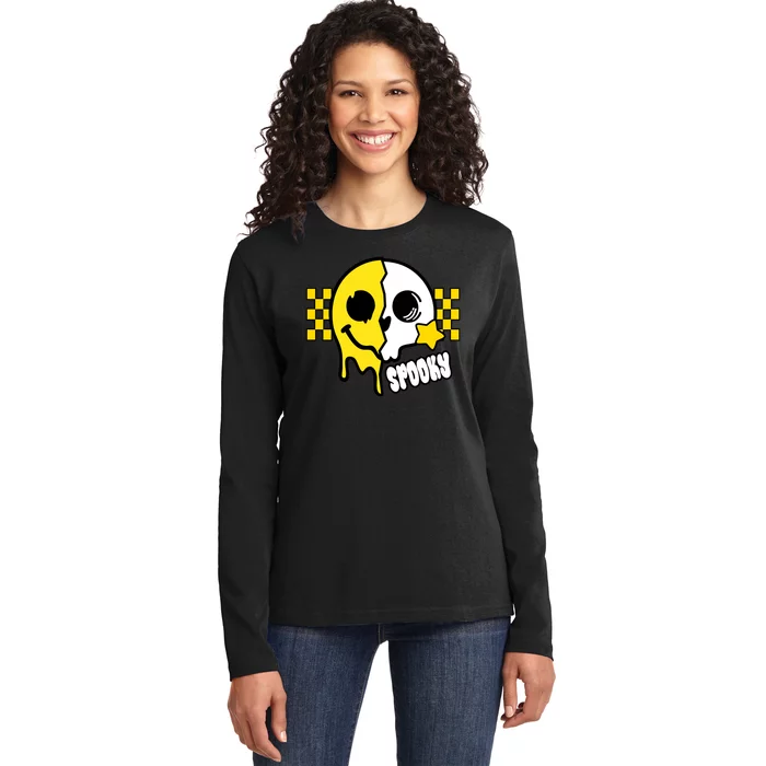 Spooky Retro Smile Skeleton Halloween Ladies Long Sleeve Shirt