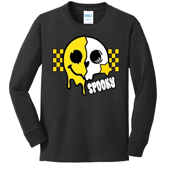 Spooky Retro Smile Skeleton Halloween Kids Long Sleeve Shirt