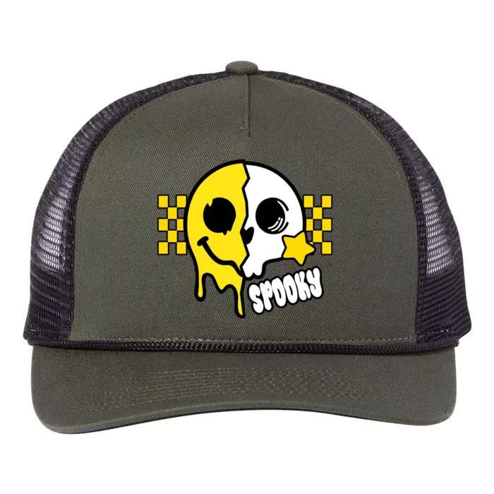 Spooky Retro Smile Skeleton Halloween Retro Rope Trucker Hat Cap