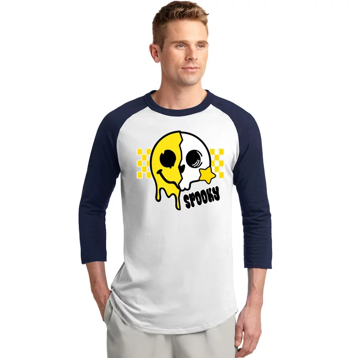 Spooky Retro Smile Skeleton Halloween Baseball Sleeve Shirt