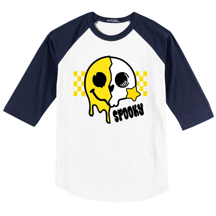 Spooky Retro Smile Skeleton Halloween Baseball Sleeve Shirt